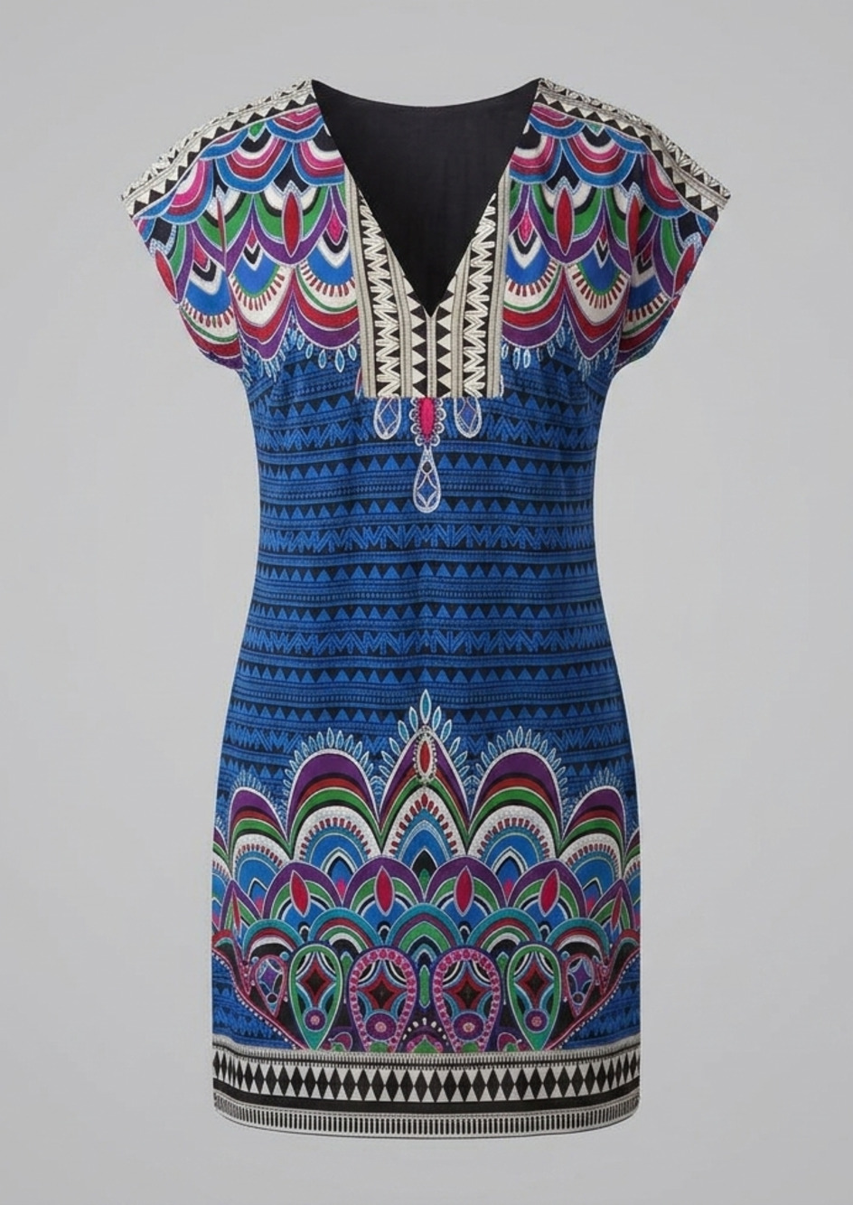 Laundry by Shelli Segal Multicolor Geometric Print V-Neck Short Sleeve Dress XS